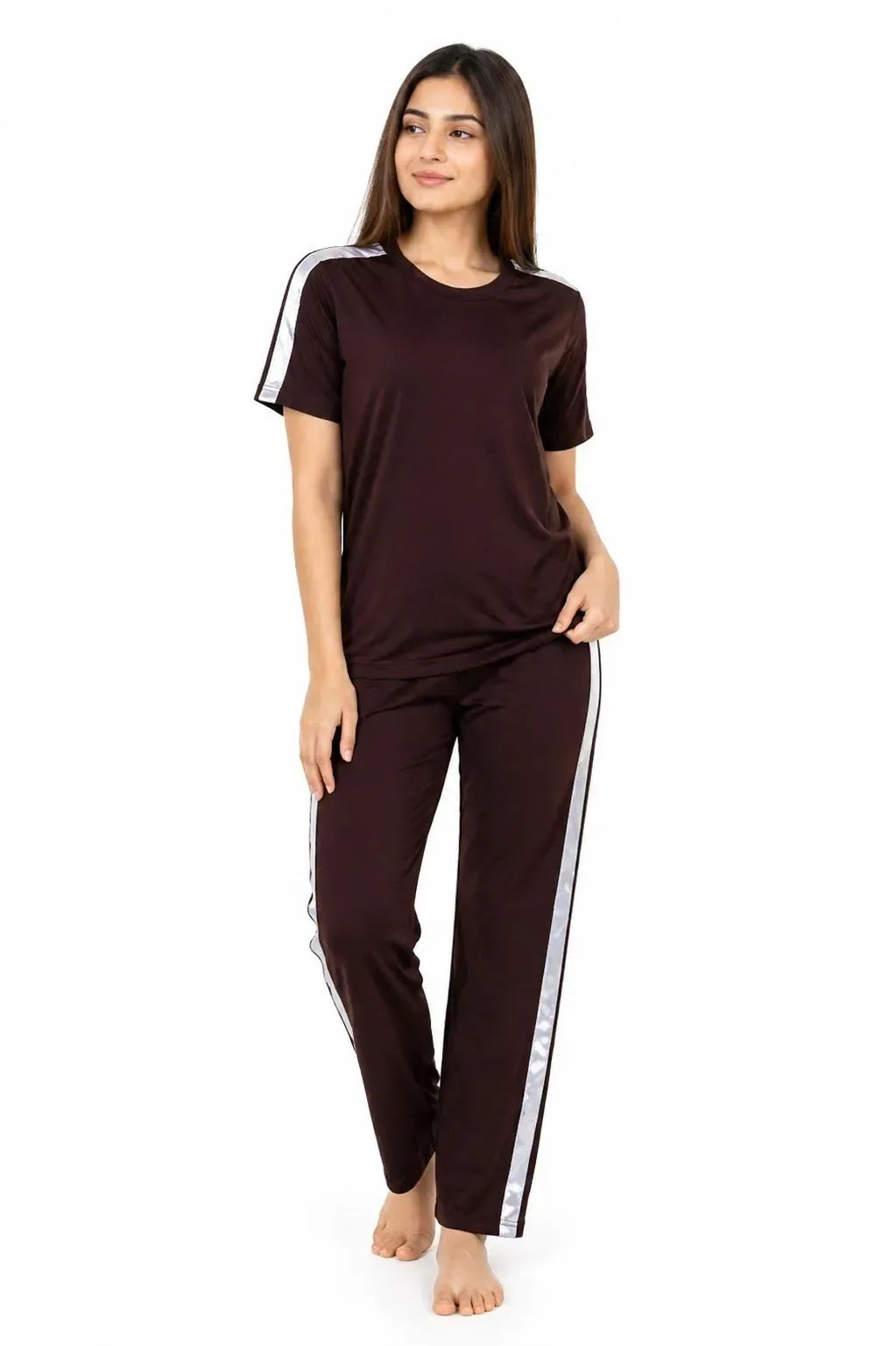 Women Brown Track Suit with Stripes